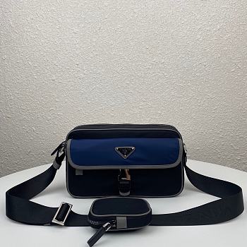 PRADA | Nylon Cross-Body Black/Blue Bag - 2VH074 - 25 x 15 x 8 cm