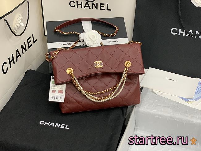 Chanel | Red Shopping Bag with Crystal Pearls - AS2213 - 34 x 25 x 5 cm - 1