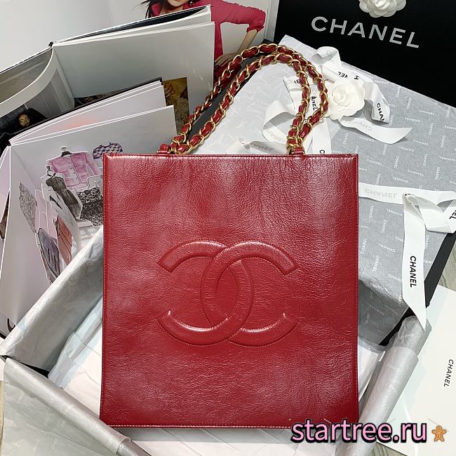 Chanel | Shiny Red Aged Calfskin Shopping Bag - AS1945 - 32 x 30 x 10 cm - 1