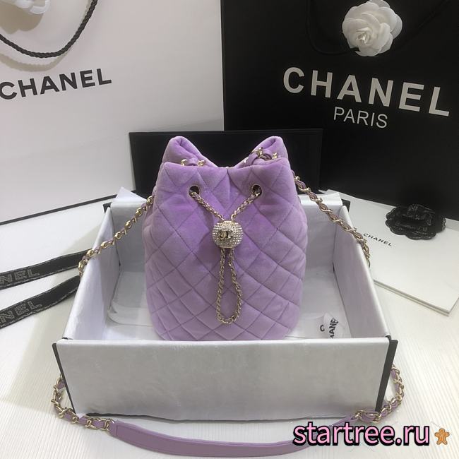 Chanel | Strass Velvet BucketDrawstring Bag Purple - 19 x 13 x 13 cm - 1