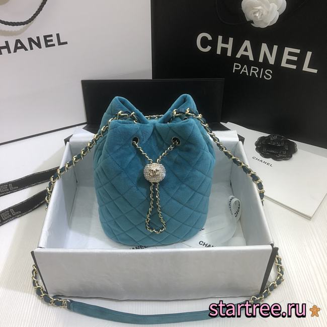 Chanel | Strass Velvet bucket Drawstring Bag Blue - 19 x 13 x 13 cm - 1