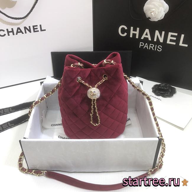 Chanel | Strass Velvet bucket Drawstring Bag Red Wine - 19 x 13 x 13 cm - 1