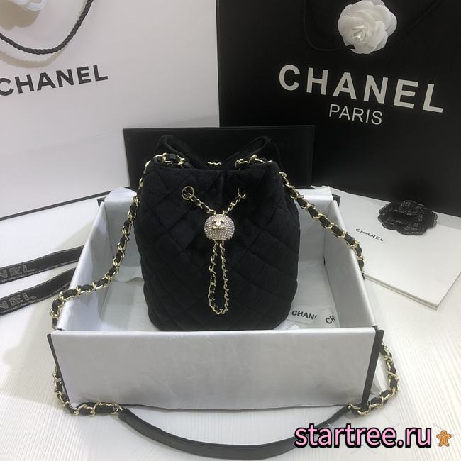 Chanel | Strass Velvet bucket Drawstring Bag Black - 19 x 13 x 13 cm - 1