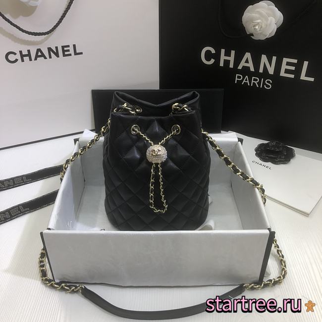 CHANEL | Strass leather bucket Drawstring Bag Black - 19 x 13 x 13 cm - 1