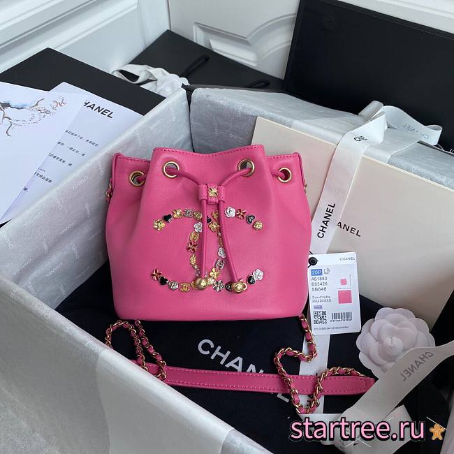 Chanel | Logo Charm CC Pink Lambskin Bucket Bag - AS1883 - 16 x 17 x 13 cm - 1