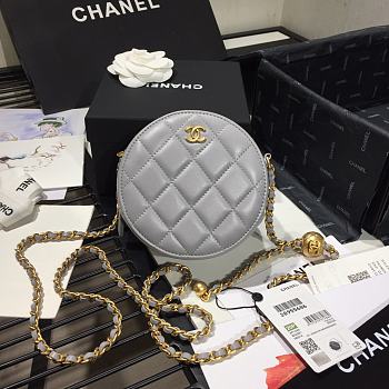 Chanel | Quilted Pearl Crush Round Bag Grey - AS1449 - 12 x 12 x 4.5 cm