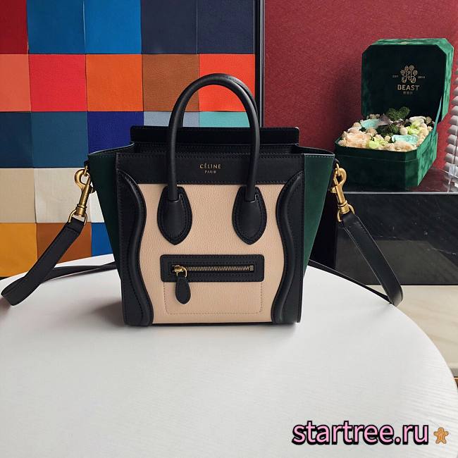 CELINE | Luggage Nano Black/Green & Suede Shoulder - 168243 - 20x20x10cm - 1