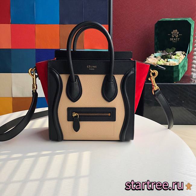 CELINE | Luggage Nano Black/Red & Suede Shoulder - 168243 - 20x20x10cm - 1