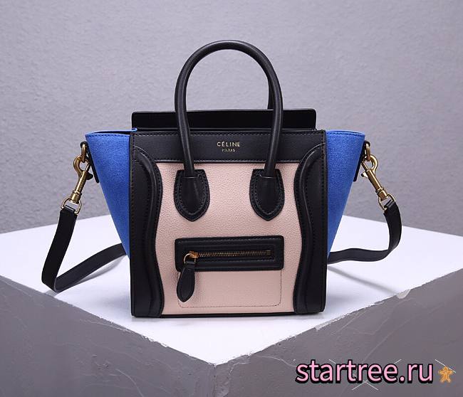 CELINE | Luggage Nano Black/Blue & Suede Shoulder - 168243 - 20x20x10cm - 1