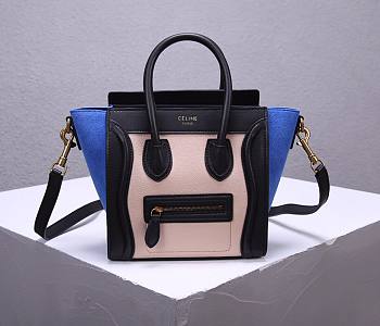 CELINE | Luggage Nano Black/Blue & Suede Shoulder - 168243 - 20x20x10cm