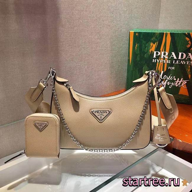 Prada | Re-Edition 2005 Saffiano Beige Silver - 1BH204 -23x17x6.5cm - 1