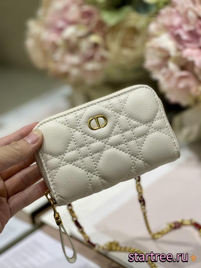 DIOR | Mini White CARO Zipped Pouch - S5087W - 12 x 8.5 cm - 1