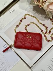 DIOR | Mini Red CARO Zipped Pouch - S5087W - 12 x 8.5 cm - 3