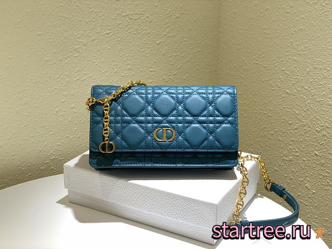 DIOR | Caro Blue belt pouch with chain -  S5091U - 20 x 11.5 x 3.5 cm - 1