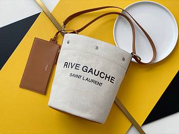 YSL | Rive Gauche Bucket Bag Tan In Linen - 669299 - 20 x 30 x 28.5 cm