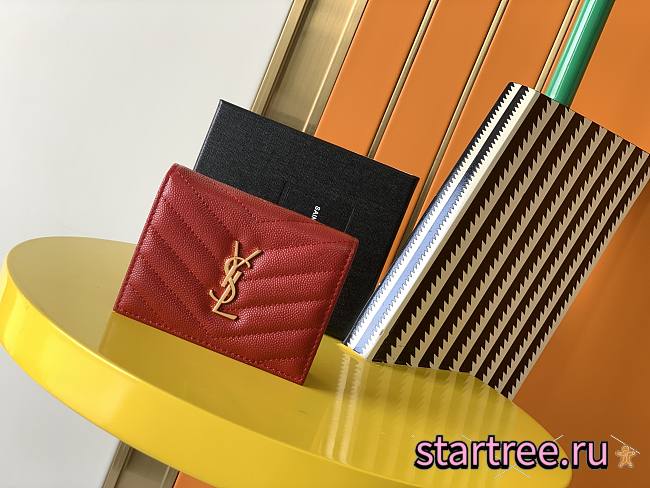 YSL | Monogram Card Case In Grain red - 530841 - 11 x 8,5 x 3 cm - 1