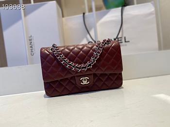 CHANEL | Classic Flap Chain Bag Red Wine Silver - A01112 - 25cm