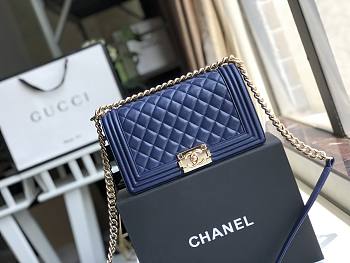 CHANEL | Boy Bag Dark Blue Calfskin - A67086 - 25cm