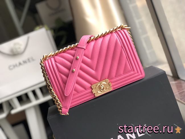 CHANEL | Boy Old Medium Pink Chevron - A67086 - 25 × 15 × 7.5 cm - 1