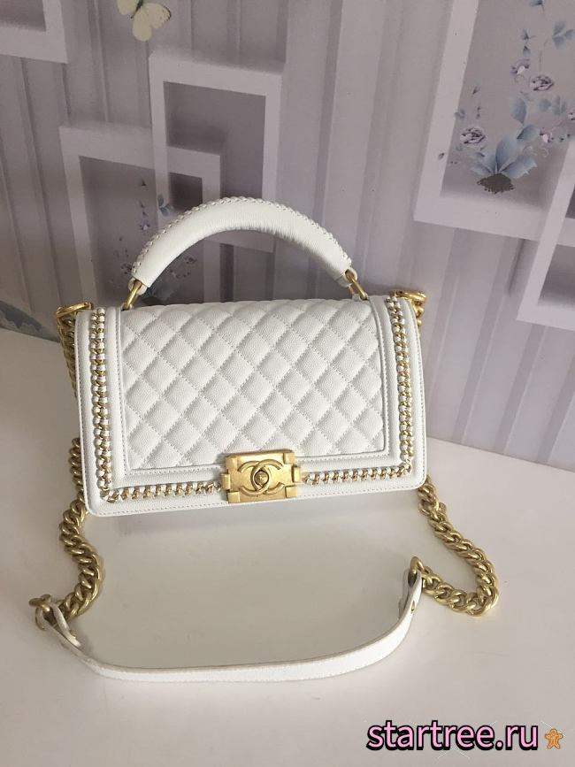 CHANEL | White Quilted Lambskin Top Handle - A67086 - 25cm - 1