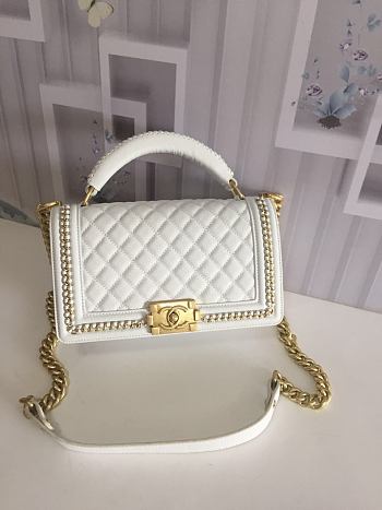 CHANEL | White Quilted Lambskin Top Handle - A67086 - 25cm