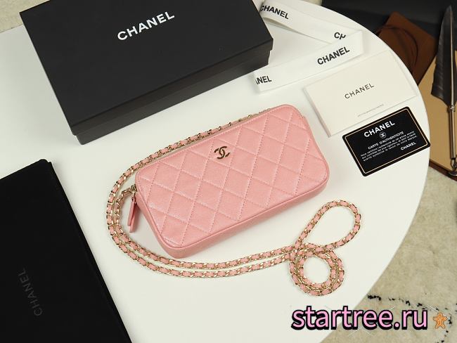 CHANEL | Small Pink Quilted Clutch With Chain - A82527 - 10×19×4cm - 1