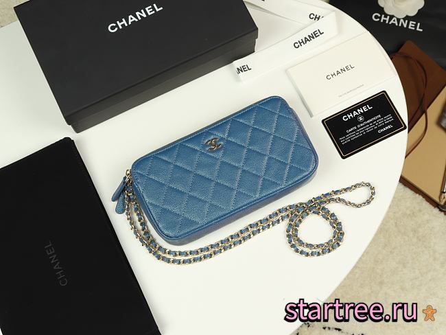 CHANEL | Small Dark Blue Quilted Clutch With Chain - A82527 - 10×19×4cm - 1