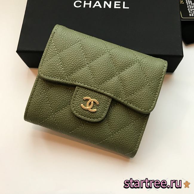 CHANEL | small grass green flap wallet in grain - A82288 - 10.5 x 11.5 x 3cm - 1