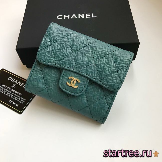 CHANEL | Dark green flap wallet in grain - A82288 - 10.5 x 11.5 x 3cm - 1