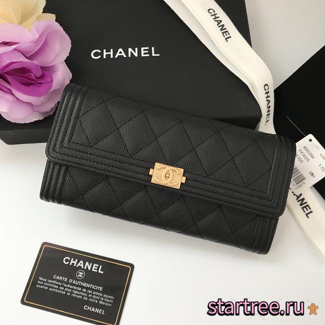 CHANEL | Long Black Golden Wallet in Grain - A80286 - 10.5 × 19 × 3 cm - 1