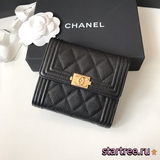 CHANEL | Boy Black Golden Wallet in Grain - A80734 - 10.5 × 11.5 × 3 cm - 1