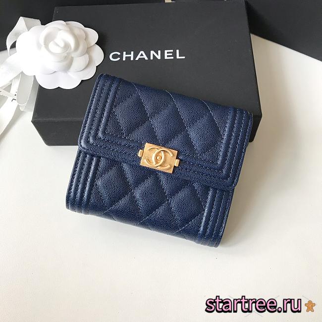 CHANEL | Boy Blue Golden Wallet in Grain - A80734 - 10.5 × 11.5 × 3 cm - 1