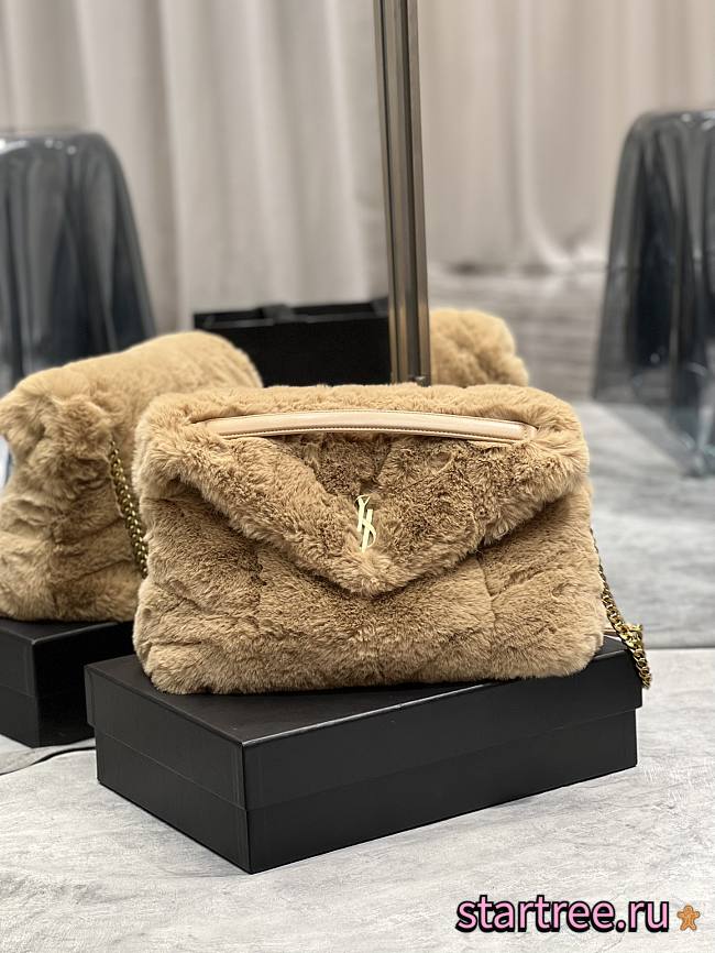 YSL | Loulou Puffer Small shearling Light Brown Bag - 577475 - 35×23×13.5cm - 1