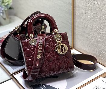 DIOR | Lady My ABCDior Red Wine patent bag - 20 x 16.5 x 8 cm