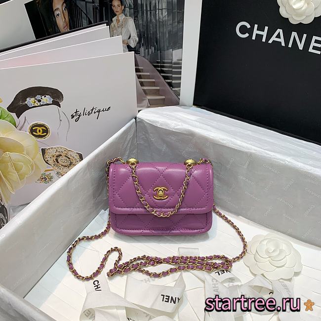 CHANEL | MINI Retro Flap Button Purple Bag - 13.5 x 9 x 4 cm - 1