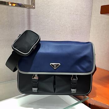 PRADA | Nylon Cross-Body  Blue/Black Bag - 2VD768B - 32 x 24 x 12 cm