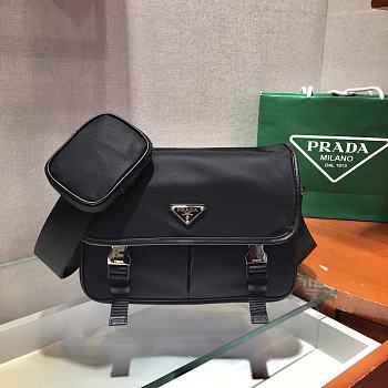 PRADA | Nylon and Saffiano Black Bag with Strap - 2VD769 - 26 x 20 x 10 cm