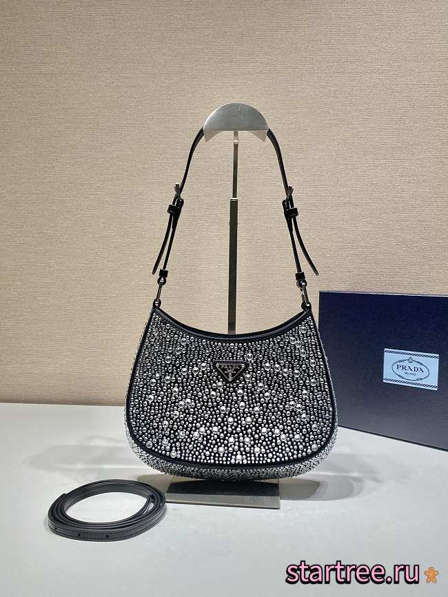 PRADA | Cleo satin bag with appliqués BLACK - 1BC169 - 22 x 18.5 x 4.5 cm - 1