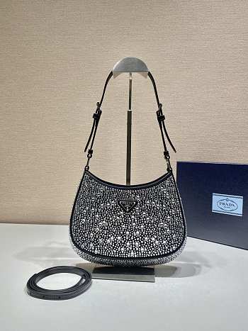 PRADA | Cleo satin bag with appliqués BLACK - 1BC169 - 22 x 18.5 x 4.5 cm