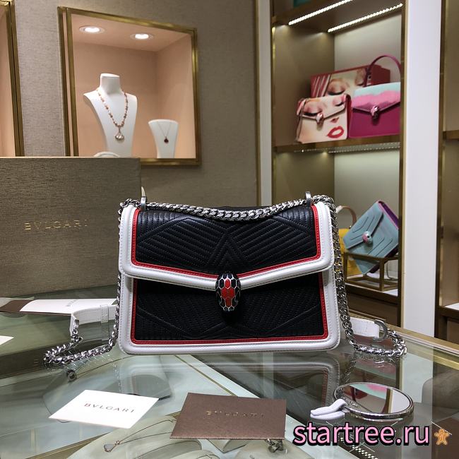 Bvlgari | Serpenti Diamond Blast Bag Black/White/Red - 286628 - 24x15x7 cm - 1