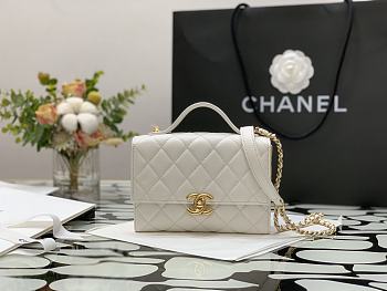 Chanel | Mini White Flap Bag with handle Gold Metal  AS2796