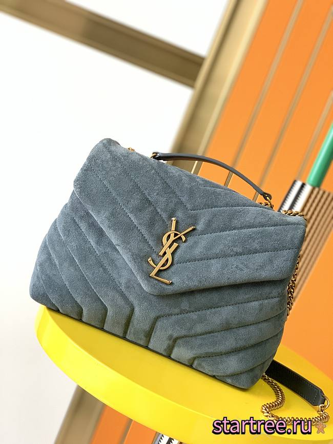 YSL | LOULOU Small Bag In Y-Quilted Blue Suede - 494699 - 23CM - 1