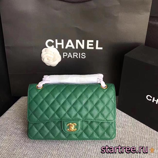 Chanel | Classic Flap Bag Golden Hardware Caviar A01113 Green 25cm - 1