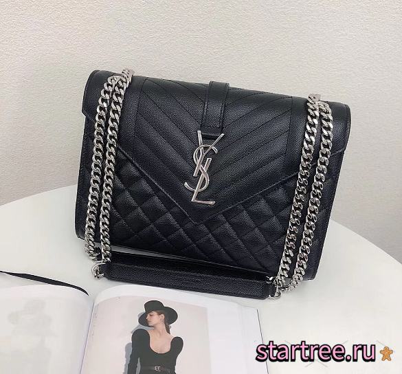 YSL| Envelope Medium Bag Black Silver Hardware - 24x17.5x6cm - 1