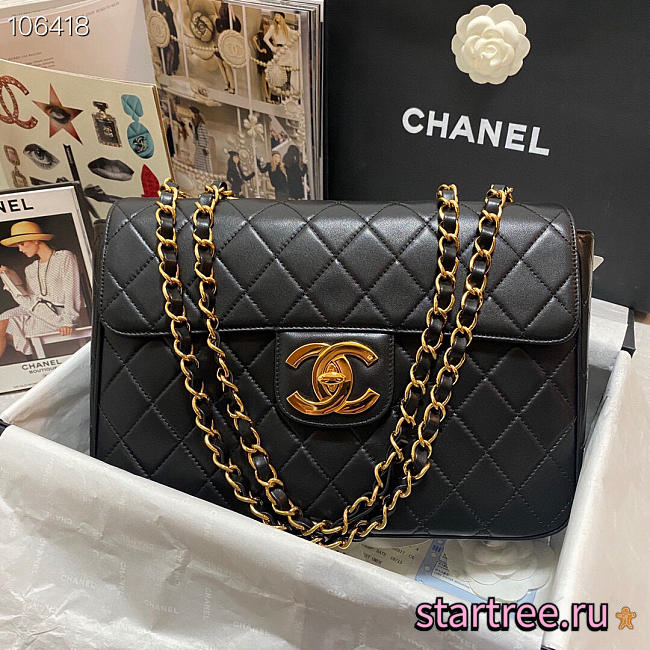 CHANEL | Vintage Black Quilted Lambskin Flap Bag - 30x21x8cm - 1