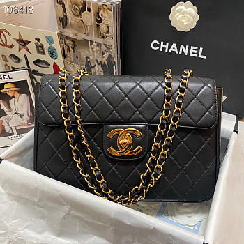 CHANEL | Vintage Black Quilted Lambskin Flap Bag - 30x21x8cm