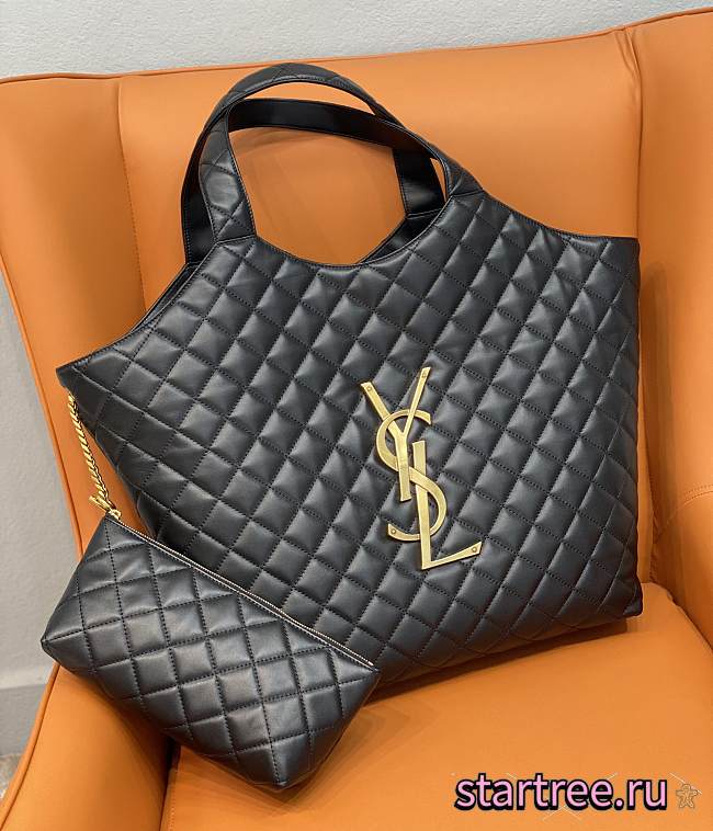 YSL Lambskin Quilted Icare Shopping Tote Black-38×43×10cm - 1