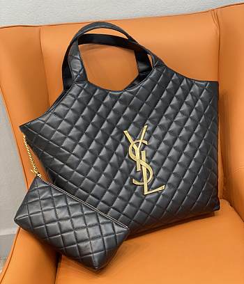 YSL Lambskin Quilted Icare Shopping Tote Black-38×43×10cm