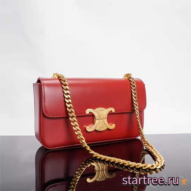 CELINE Chain Shoulder Bag Triomphe In Shiny Calfskin Red-20.5 X 10.5 X 4cm - 1