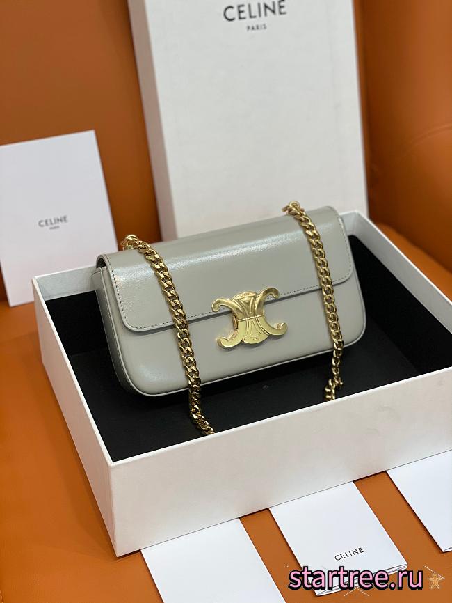 CELINE Chain Shoulder Bag Triomphe In Shiny Calfskin Light Gray-20.5 X 10.5 X 4cm - 1